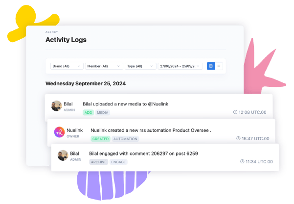 Increase transparency and accountability within your team via Nuelink's activity logs feature.